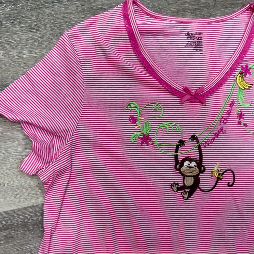 Secret Treasures Monkey Business Pink Striped Sleepwear Top S/M